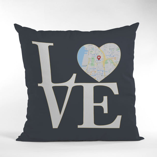 Love, Custom Map Print, Personalized Text Pillow