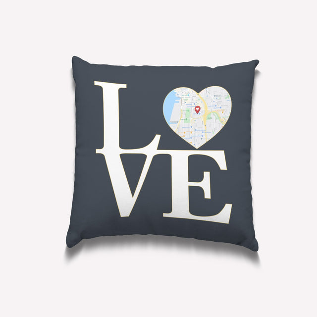 Love, Custom Map Print, Personalized Text Pillow