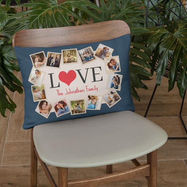 Love, Custom Photo, 14 Pictures, Personalized Family Name Pillow