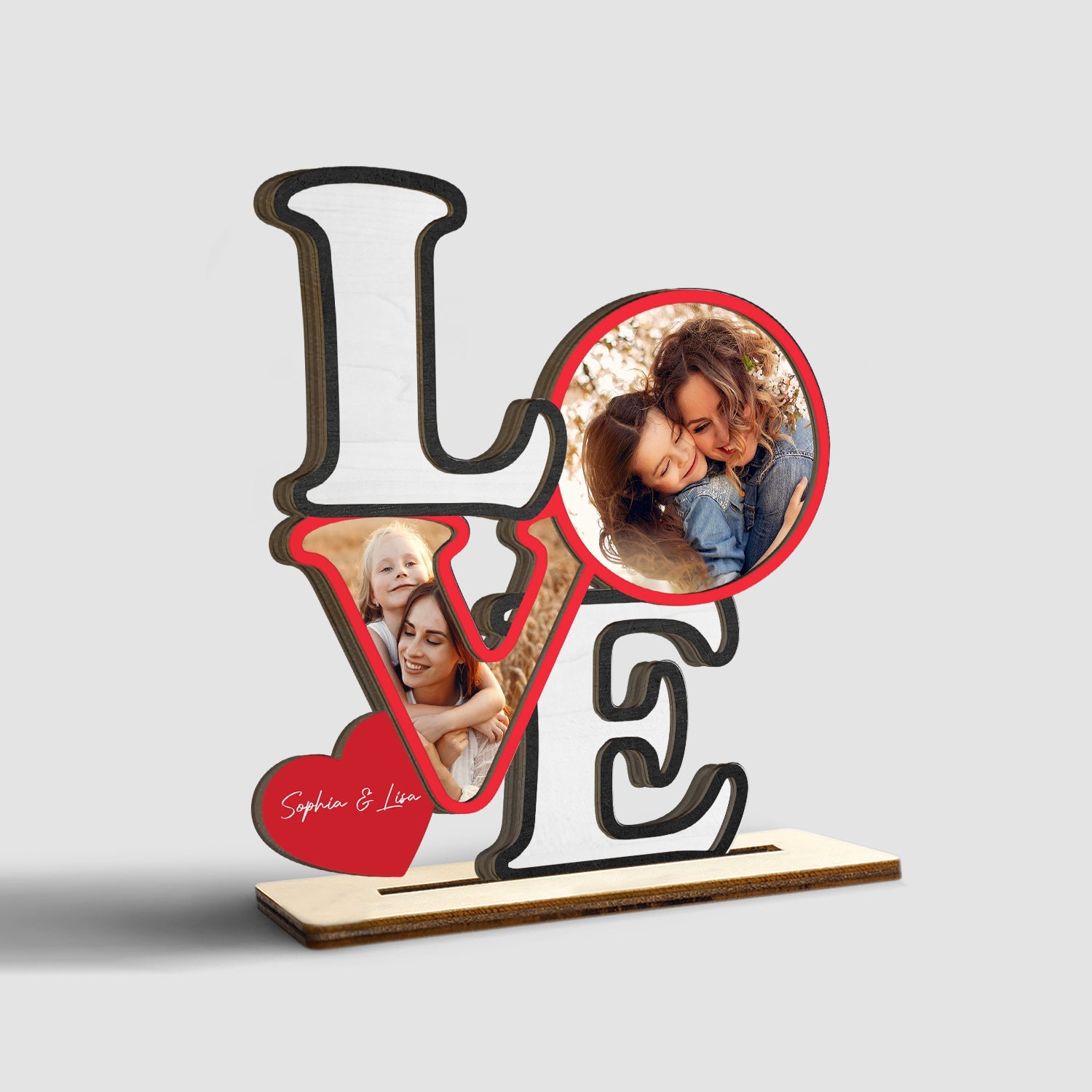 Love, Custom Photo, Personalized Name, Wooden Plaque 3 Layers