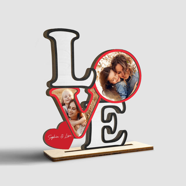 Love, Custom Photo, Personalized Name, Wooden Plaque 3 Layers