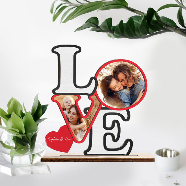 Love, Custom Photo, Personalized Name, Wooden Plaque 3 Layers