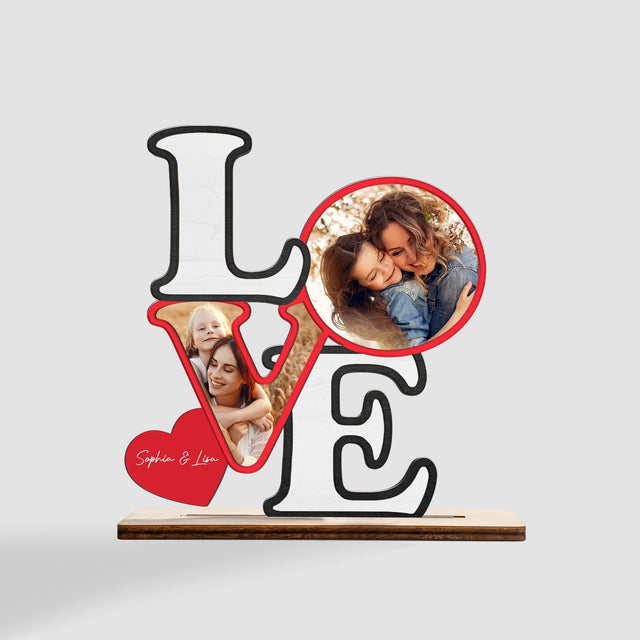 Love, Custom Photo, Personalized Name, Wooden Plaque 3 Layers