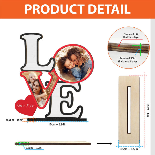 Love, Custom Photo, Personalized Name, Wooden Plaque 3 Layers