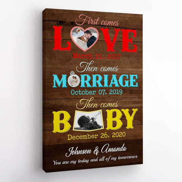 Love, Marriage, Baby, Custom Photo, Personalized Text Canvas Art Print