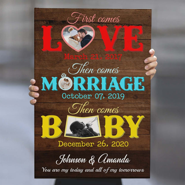 Love, Marriage, Baby, Custom Photo, Personalized Text Canvas Art Print