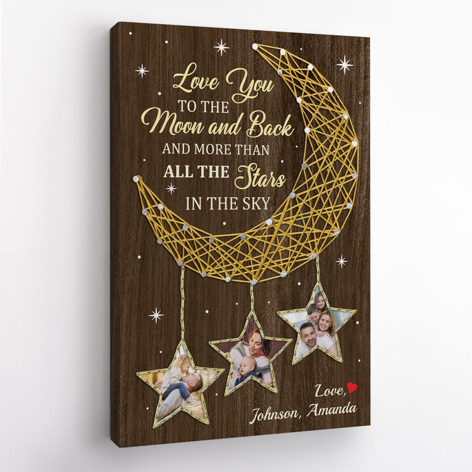 Love You To The Moon And Back, And More Than All The Stars In The Sky, Custom Photo And Name Canvas Wall Art