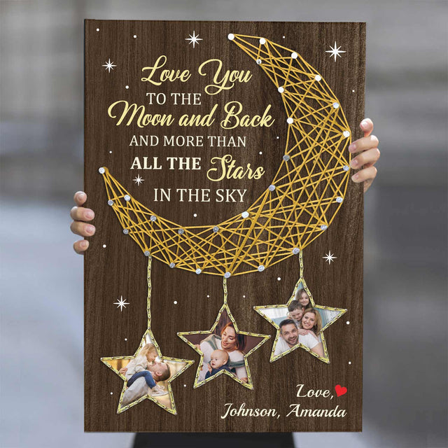 Love You To The Moon And Back, And More Than All The Stars In The Sky, Custom Photo And Name Canvas Wall Art