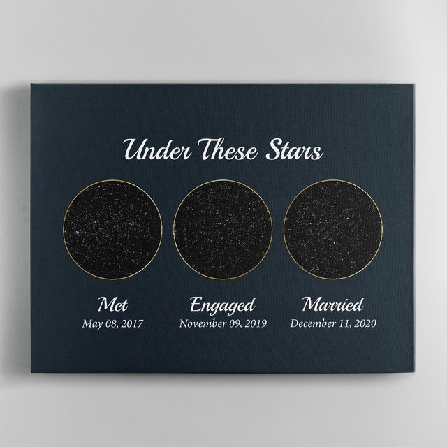 Met - Engaged - Married Custom Star Map And Text Circle Art Navy Background Canvas