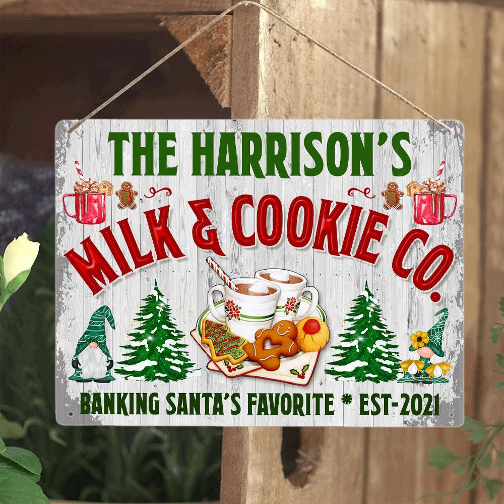 Milk And Cookie Co Sign, Baking Santa's Favorite, Personalized Family Name