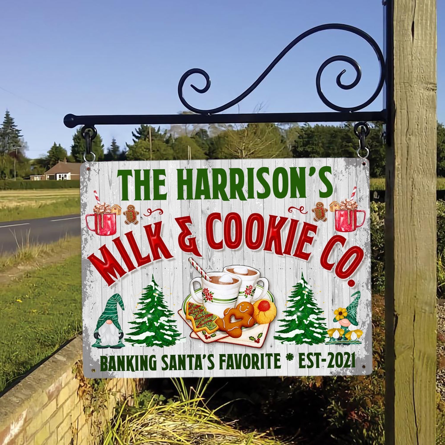 Milk And Cookie Co Sign, Baking Santa's Favorite, Personalized Family Name