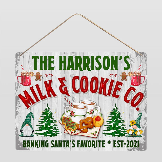 Milk And Cookie Co Sign, Baking Santa's Favorite, Personalized Family Name