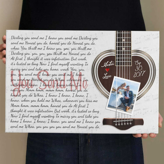 Custom Photo Name Date Heart Guitar Song Lyrics Canvas