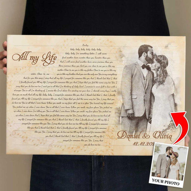 Custom Photo Name Date Heart Song Lyrics Canvas