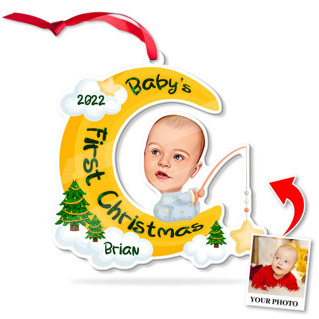 Personalized Name And Photo, Ornament For Baby, Baby's First Christmas, Baby Moon, Christmas Shape Ornament 2 Sides