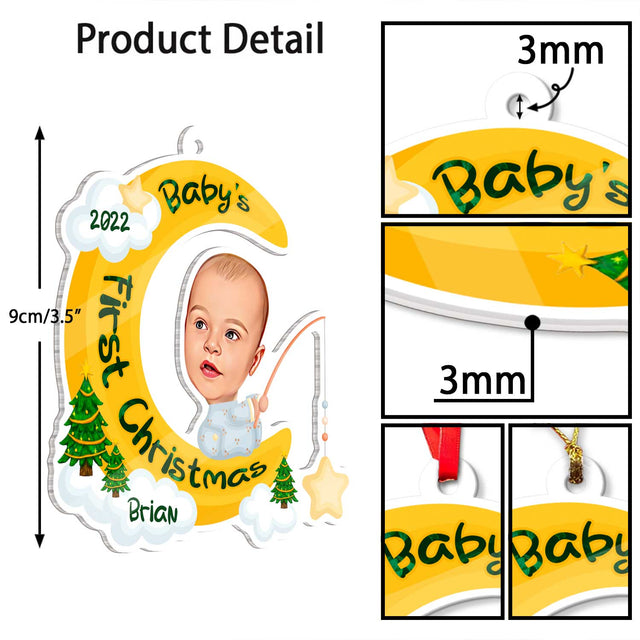 Personalized Name And Photo, Ornament For Baby, Baby's First Christmas, Baby Moon, Christmas Shape Ornament 2 Sides