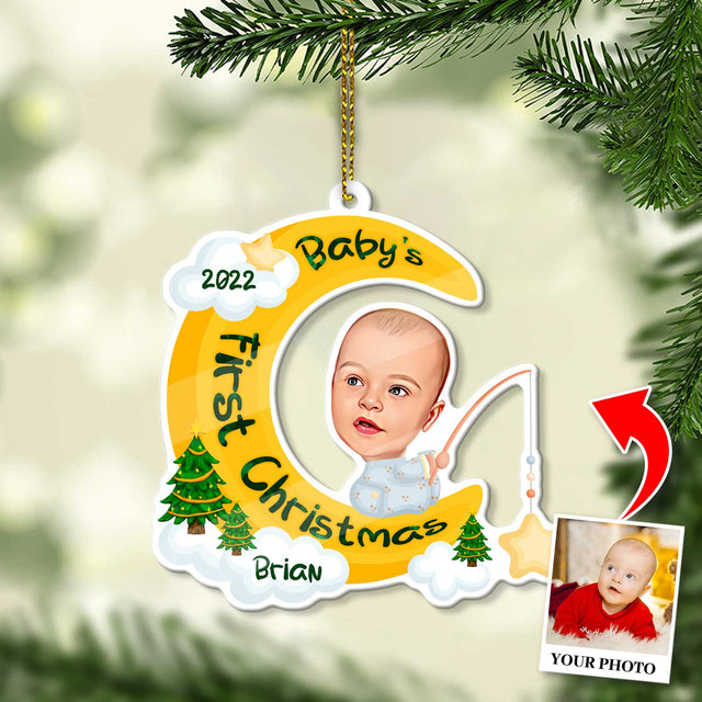 Personalized Name And Photo, Ornament For Baby, Baby's First Christmas, Baby Moon, Christmas Shape Ornament 2 Sides