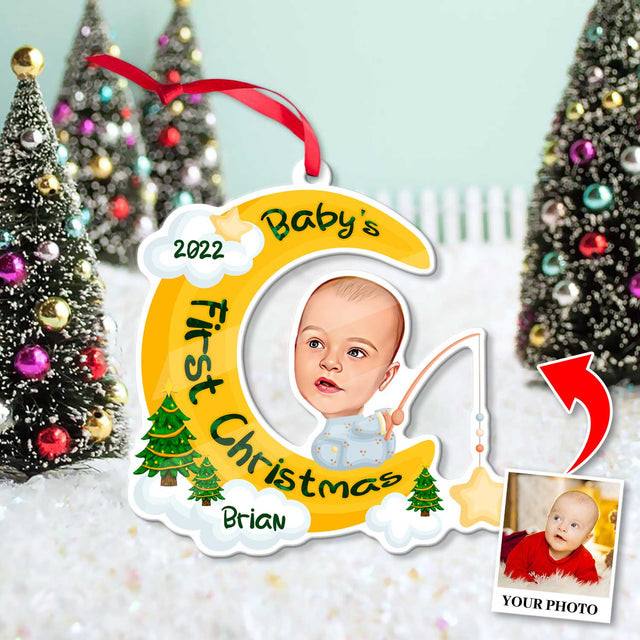 Personalized Name And Photo, Ornament For Baby, Baby's First Christmas, Baby Moon, Christmas Shape Ornament 2 Sides