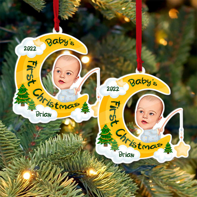 Personalized Name And Photo, Ornament For Baby, Baby's First Christmas, Baby Moon, Christmas Shape Ornament 2 Sides