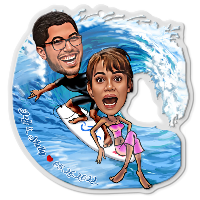 Custom Face From Photo, Gift For Couple, Surf, Shape Ornament 2 Sides