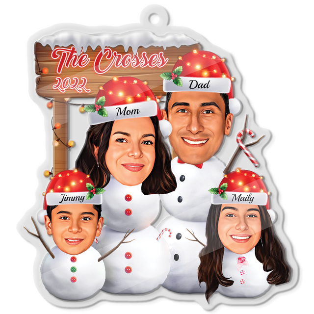 Custom Face From Photo, Snowman Family, Shape Ornament 2 Sides