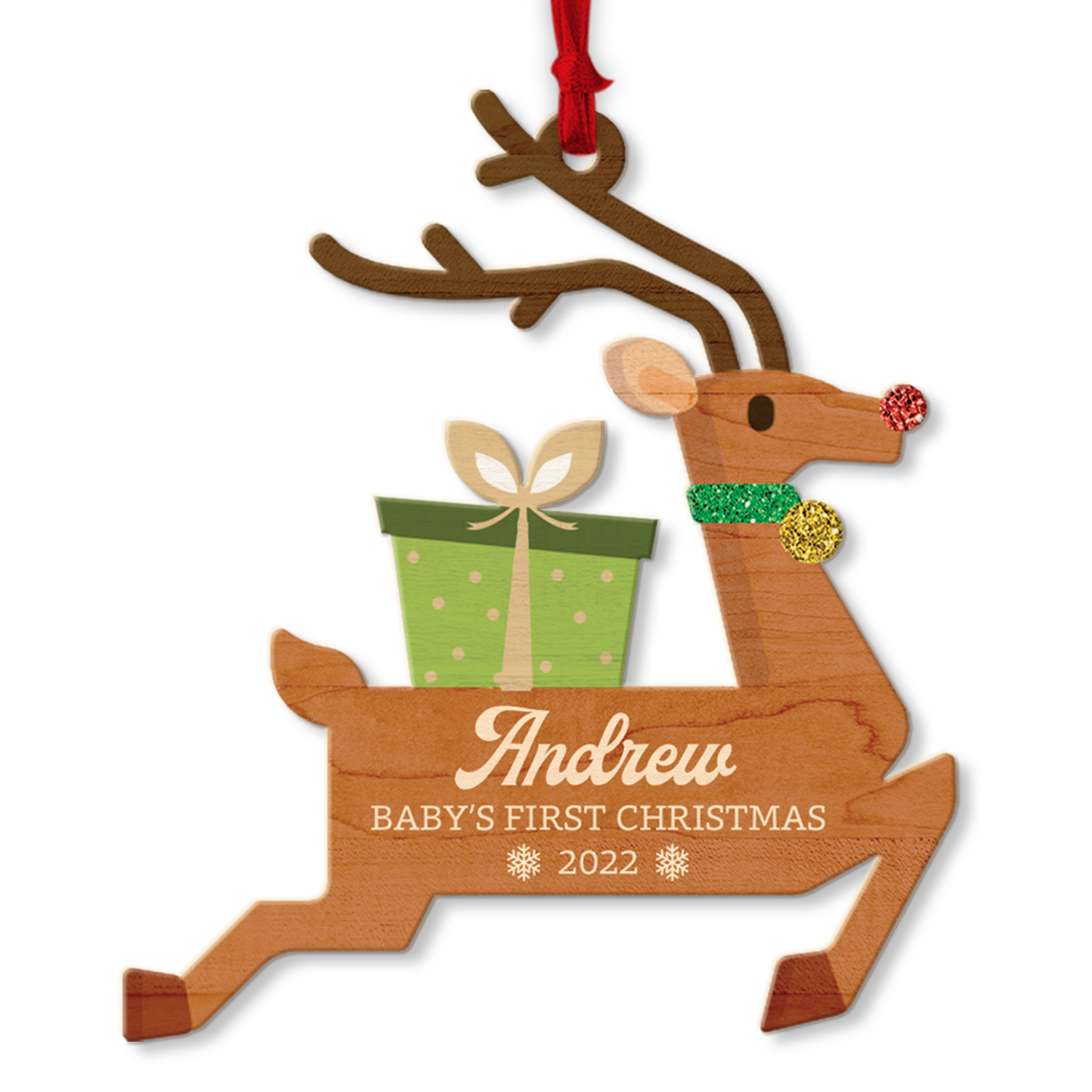 Personalized Name And Photo, Ornament For Baby, Baby's First Christmas, Reindeer, Christmas Shape Ornament 2 Sides