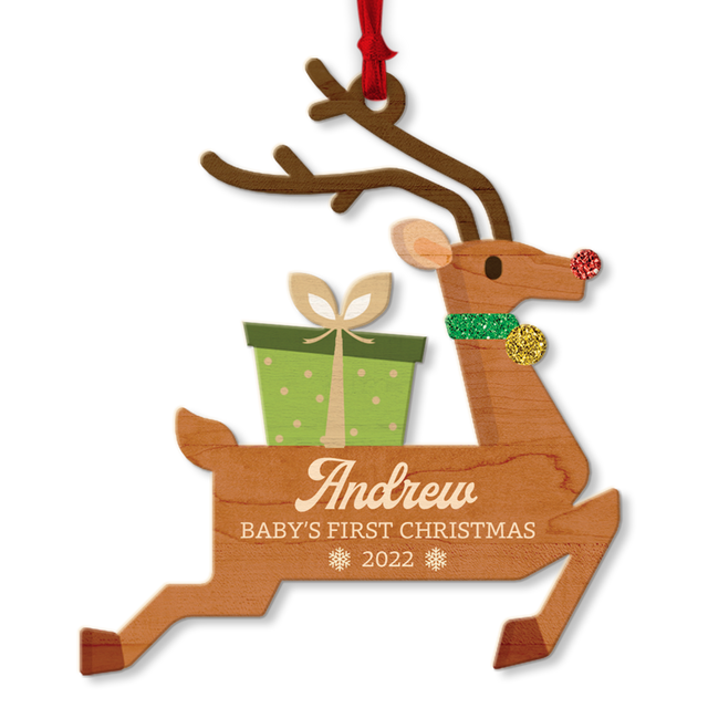 Personalized Name And Photo, Ornament For Baby, Baby's First Christmas, Reindeer, Christmas Shape Ornament 2 Sides