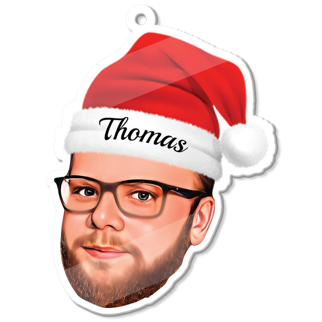 Custom Face From Photo With Christmas Hat, Shape Ornament 2 Sides