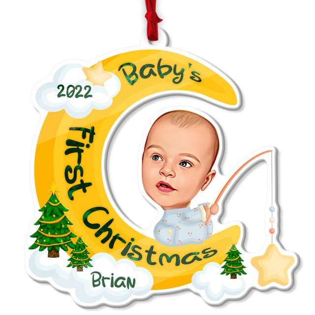 Personalized Name And Photo, Ornament For Baby, Baby's First Christmas, Baby Moon, Christmas Shape Ornament 2 Sides