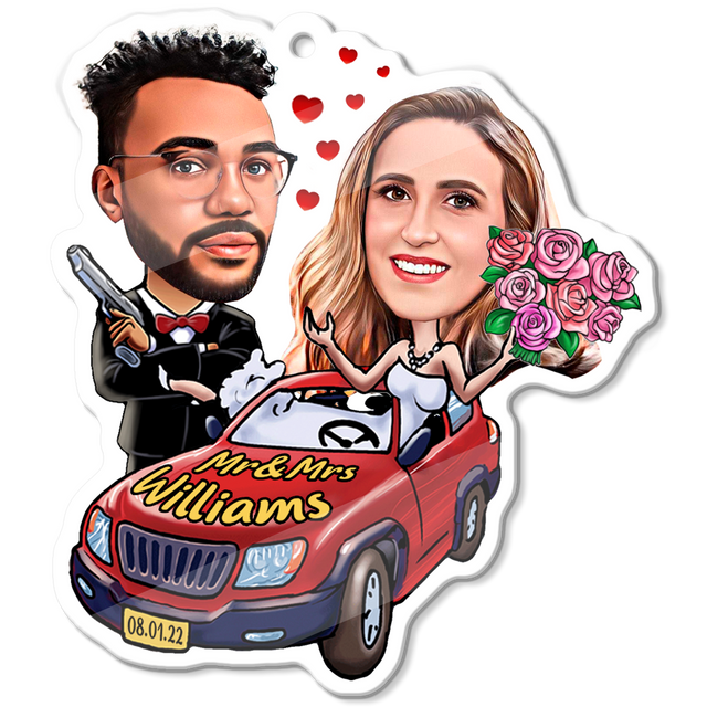 Custom Face From Photo, Gift For Couple, Cabriolet, Shape Ornament 2 Sides