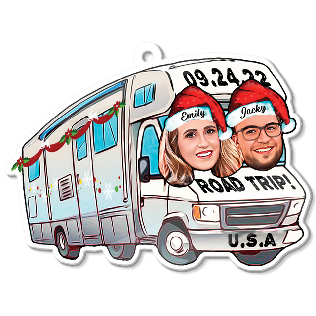 Custom Face From Photo, Gift For Couple, Camping Bus, Shape Ornament 2 Sides