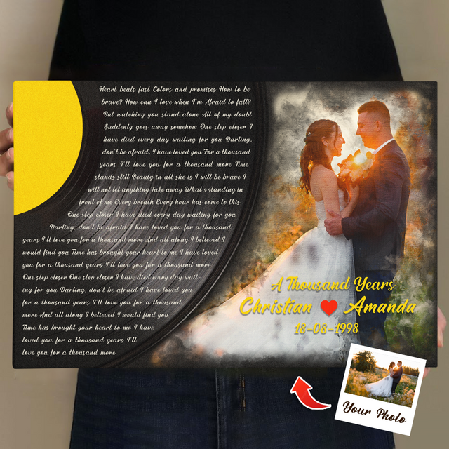 Custom Photo Name Date, Vinyl Record Song Lyrics Canvas