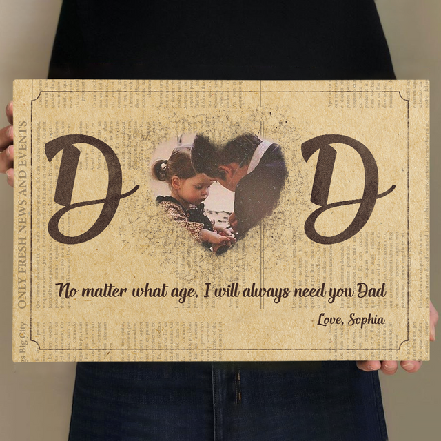 Dad, Custom Photo, Heart Shape, Canvas Wall Art