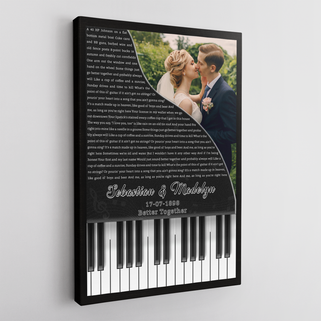 Custom Photo Name Date, Piano Love Song Lyrics Canvas