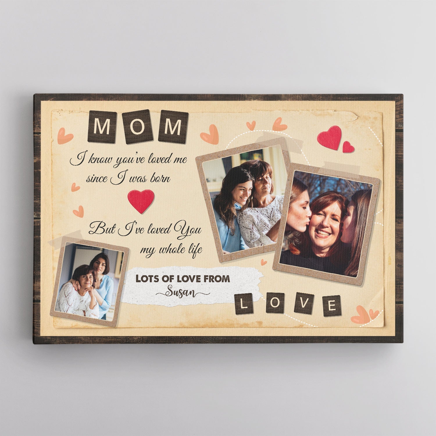 Mom, Always Love You, Custom Photo, Personalized Name And Text Canvas Wall Art