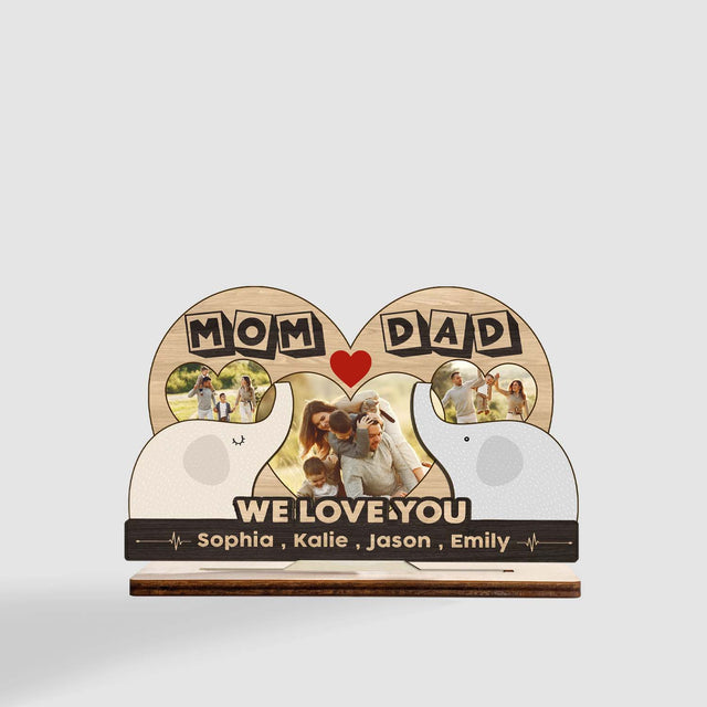 Mom And Dad, We Love You, Elephant Family, Custom Photo, Wooden Plaque 3 Layers
