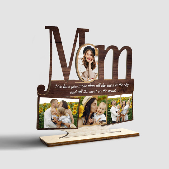 Mom, Custom Photo, 4 Pictures, Wooden Plaque 3 Layers