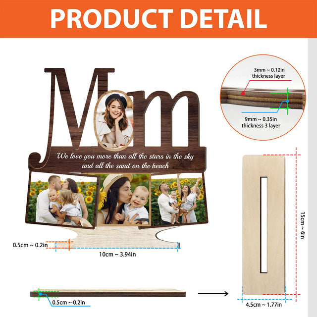 Mom, Custom Photo, 4 Pictures, Wooden Plaque 3 Layers