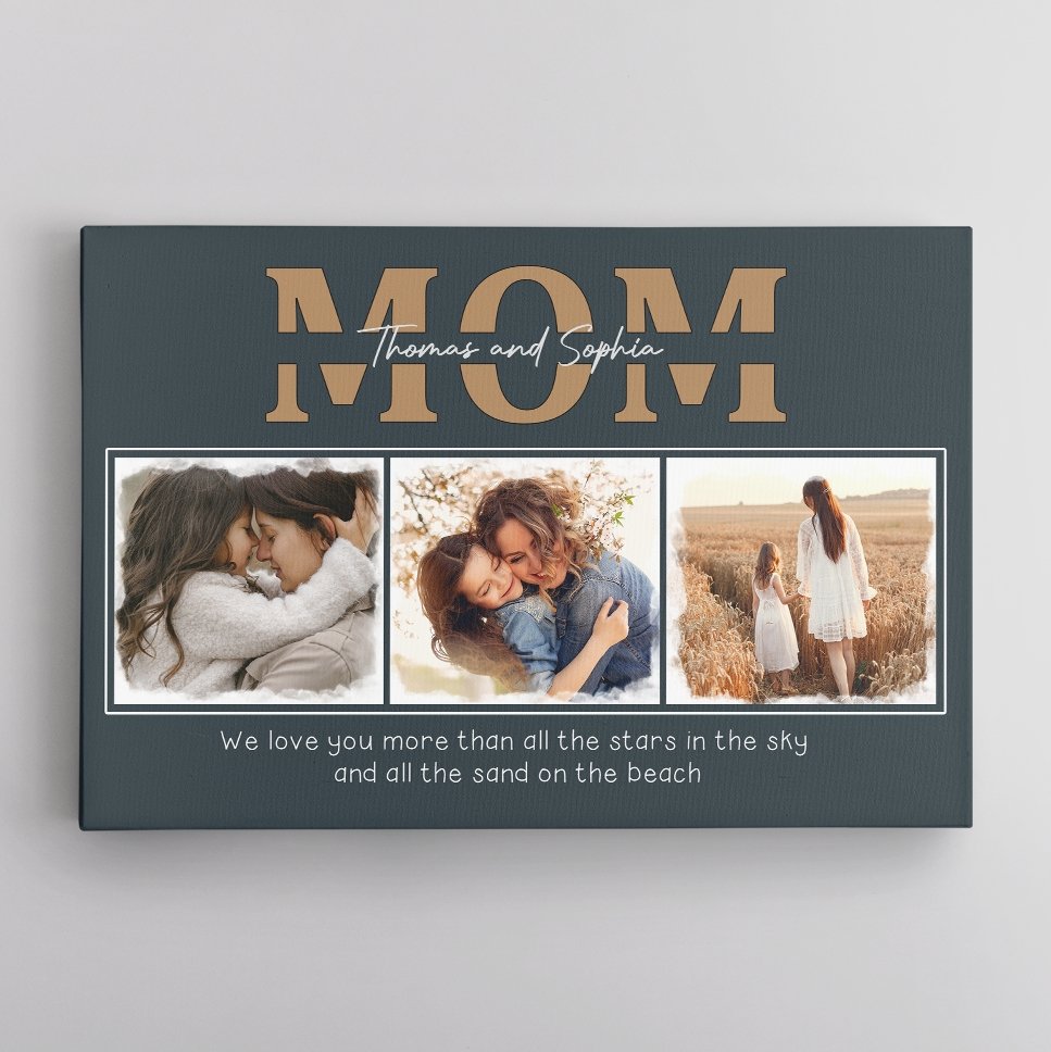 Mom, Custom Photo Collage, 3 Pictures, Personalized Name And Text Canvas Wall Art