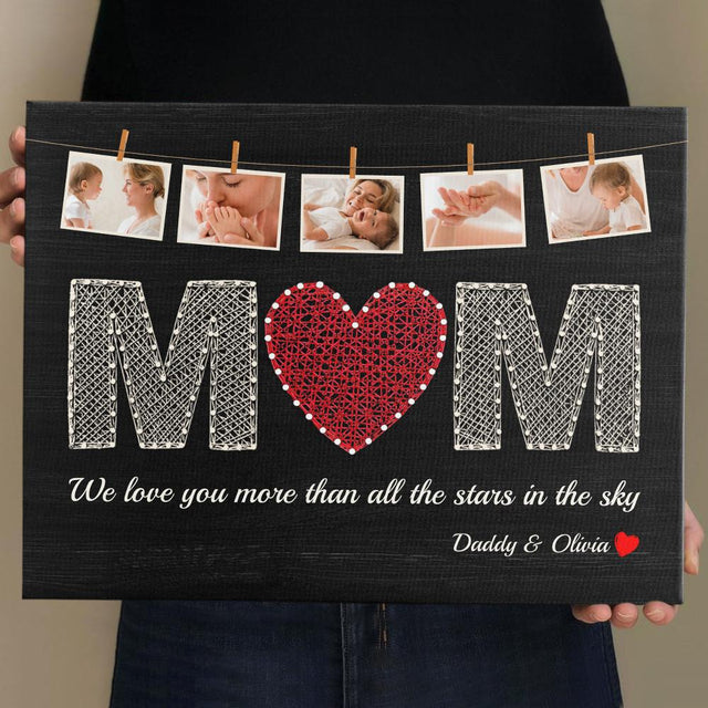 Mom Custom Photo Collage, 5 Pictures, Personalized Name And Text Black Background Canvas Wall Art