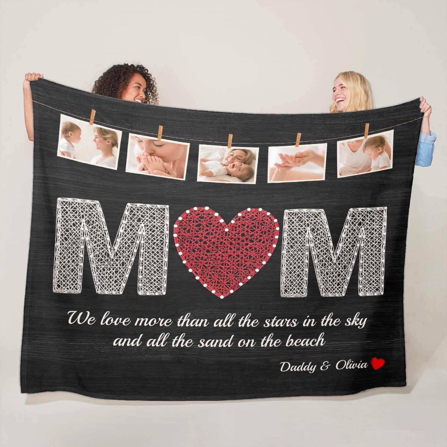 Mom Custom Photo Collage, 5 Pictures, Personalized Name And Text Blanket