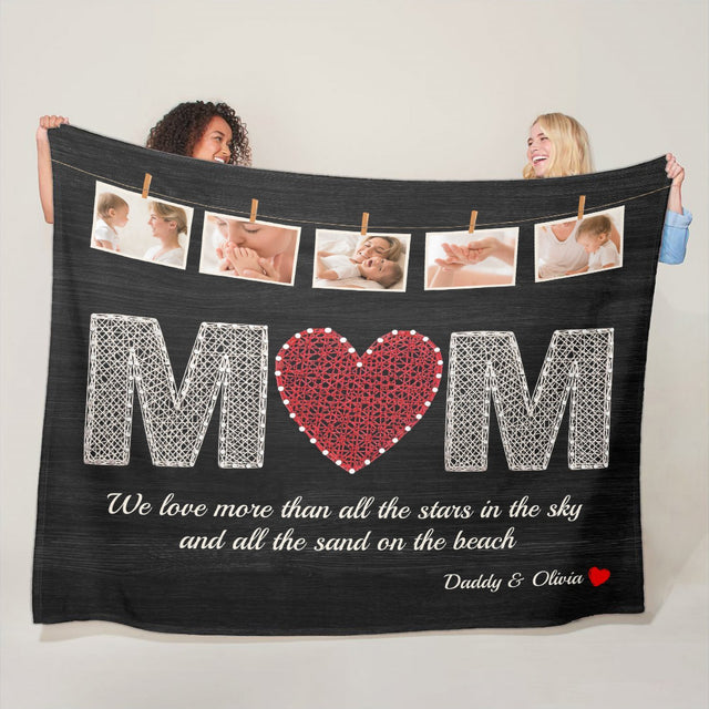 Mom Custom Photo Collage, 5 Pictures, Personalized Name And Text Blanket