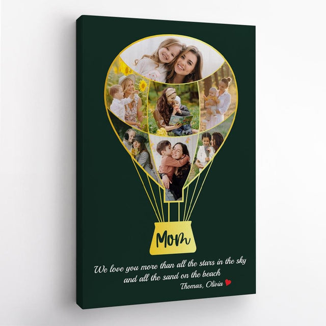 Mom Custom Photo Collage, Hot Air Balloon, Personalized Name And Text Canvas Wall Art