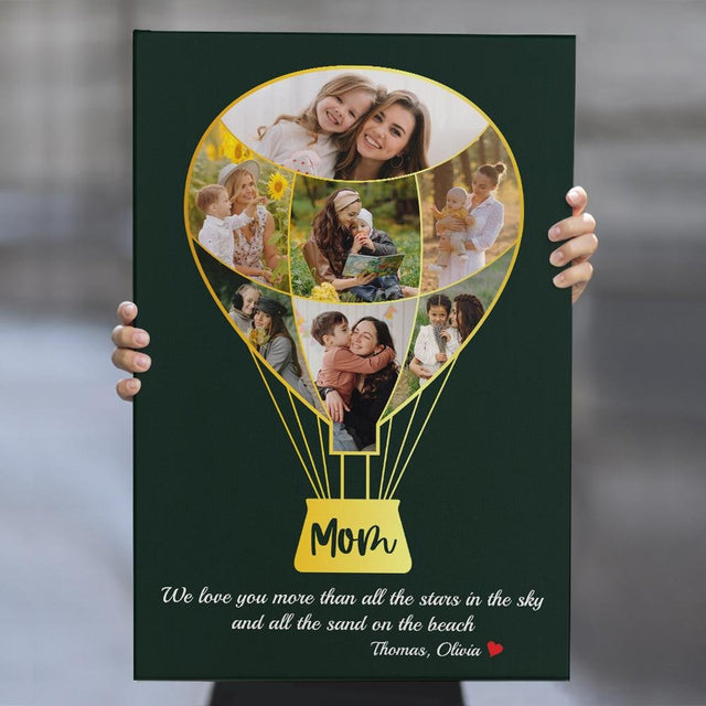 Mom Custom Photo Collage, Hot Air Balloon, Personalized Name And Text Canvas Wall Art