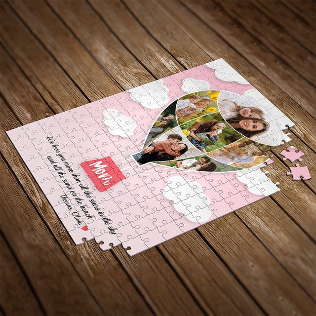 Mom Custom Photo Collage, Hot Air Balloon, Personalized Name And Text Jigsaw Puzzles
