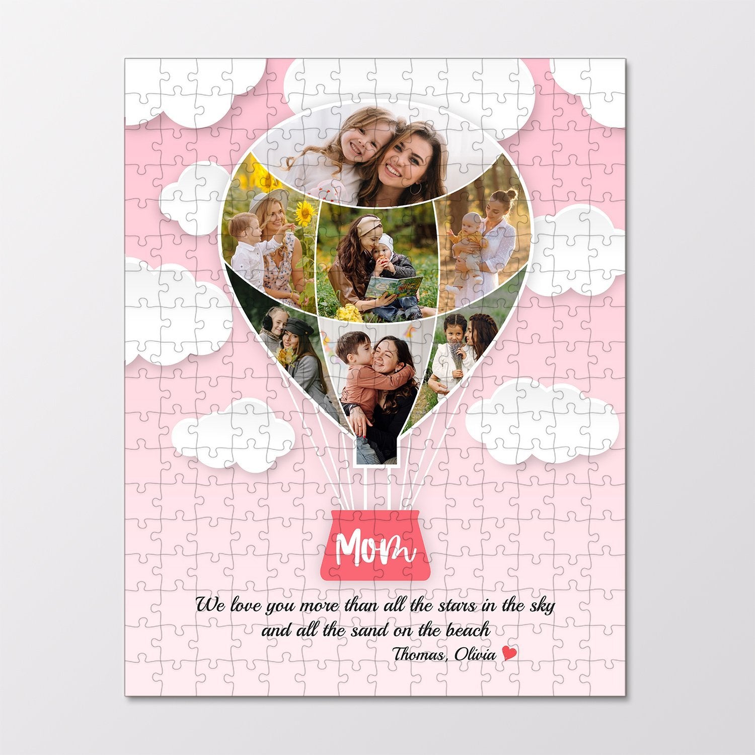 Mom Custom Photo Collage, Hot Air Balloon, Personalized Name And Text Jigsaw Puzzles