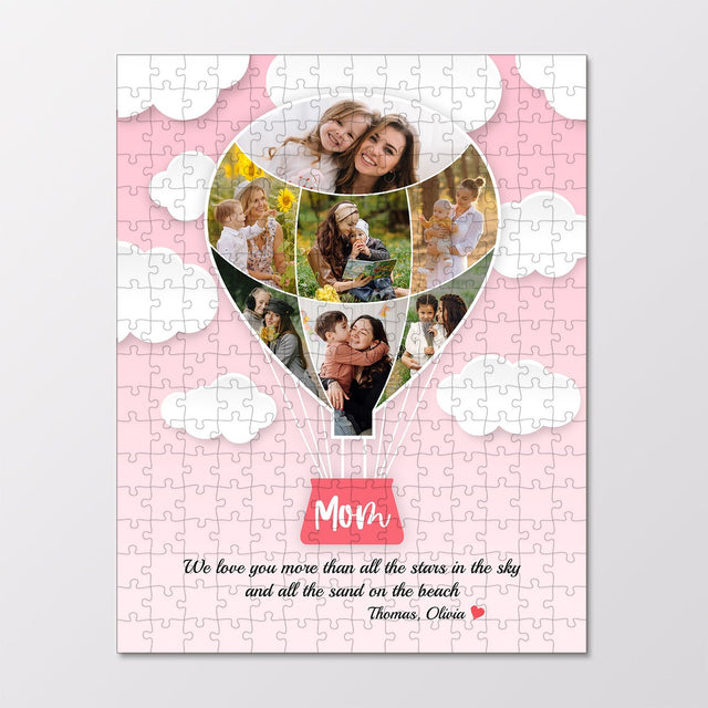 Mom Custom Photo Collage, Hot Air Balloon, Personalized Name And Text Jigsaw Puzzles