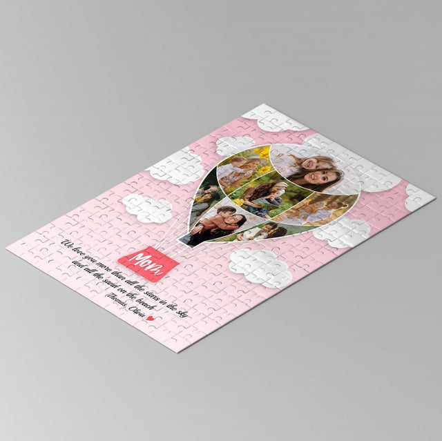 Mom Custom Photo Collage, Hot Air Balloon, Personalized Name And Text Jigsaw Puzzles