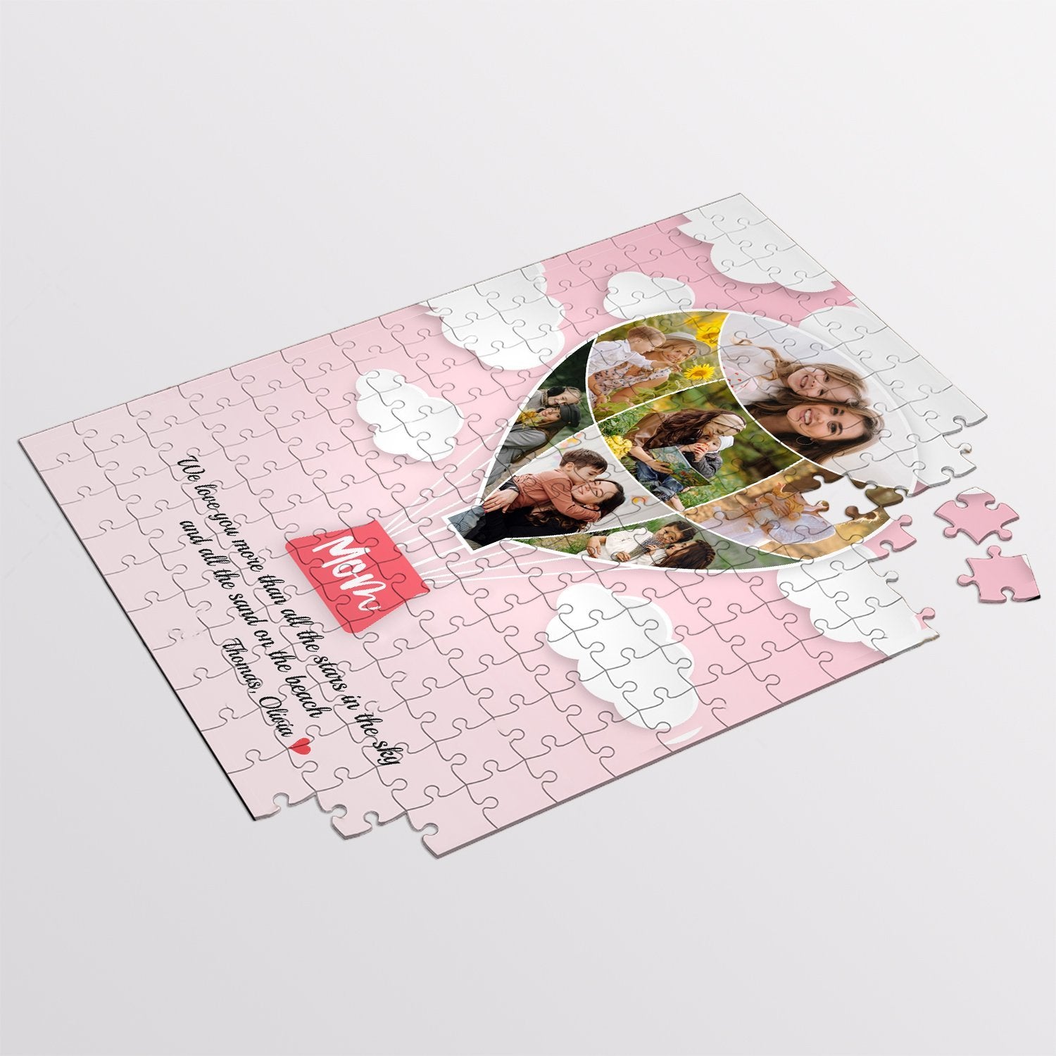 Mom Custom Photo Collage, Hot Air Balloon, Personalized Name And Text Jigsaw Puzzles