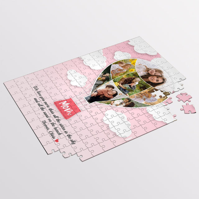 Mom Custom Photo Collage, Hot Air Balloon, Personalized Name And Text Jigsaw Puzzles